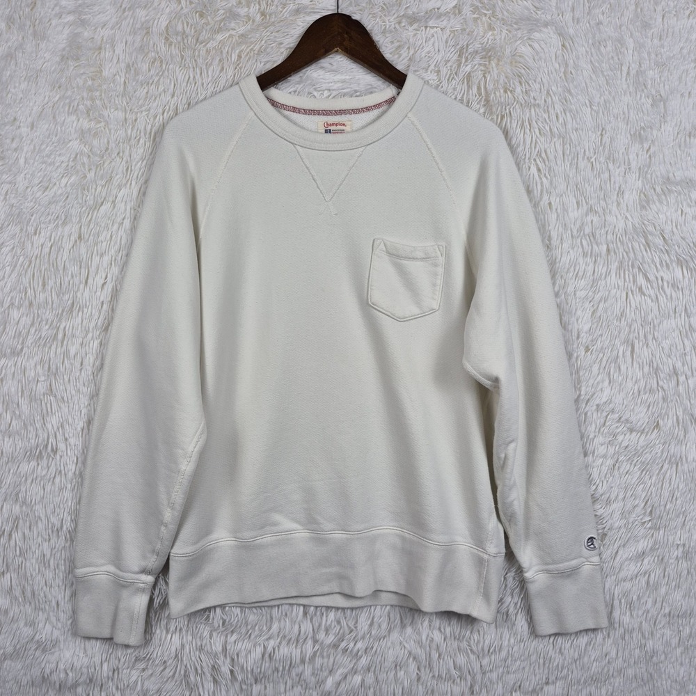 Todd Snyder x Champion Mens Cream Pocket Sweatshirt Raglan Cotton Medium